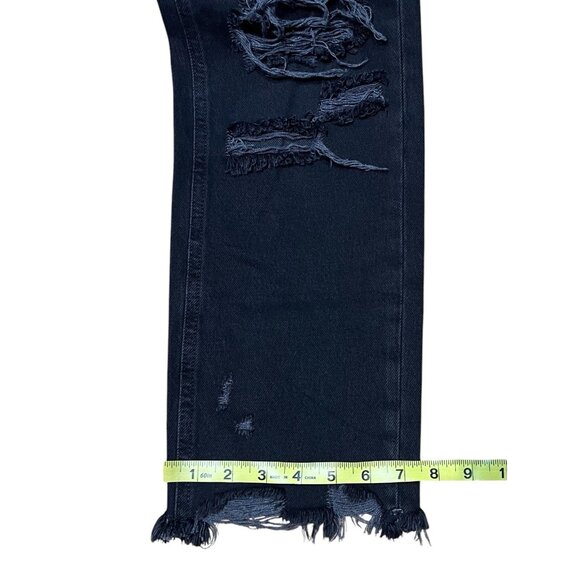 Free People Mid Rise Baggy Distressed Black Fray Straight Leg Jeans Size 26 - Picture 8 of 14